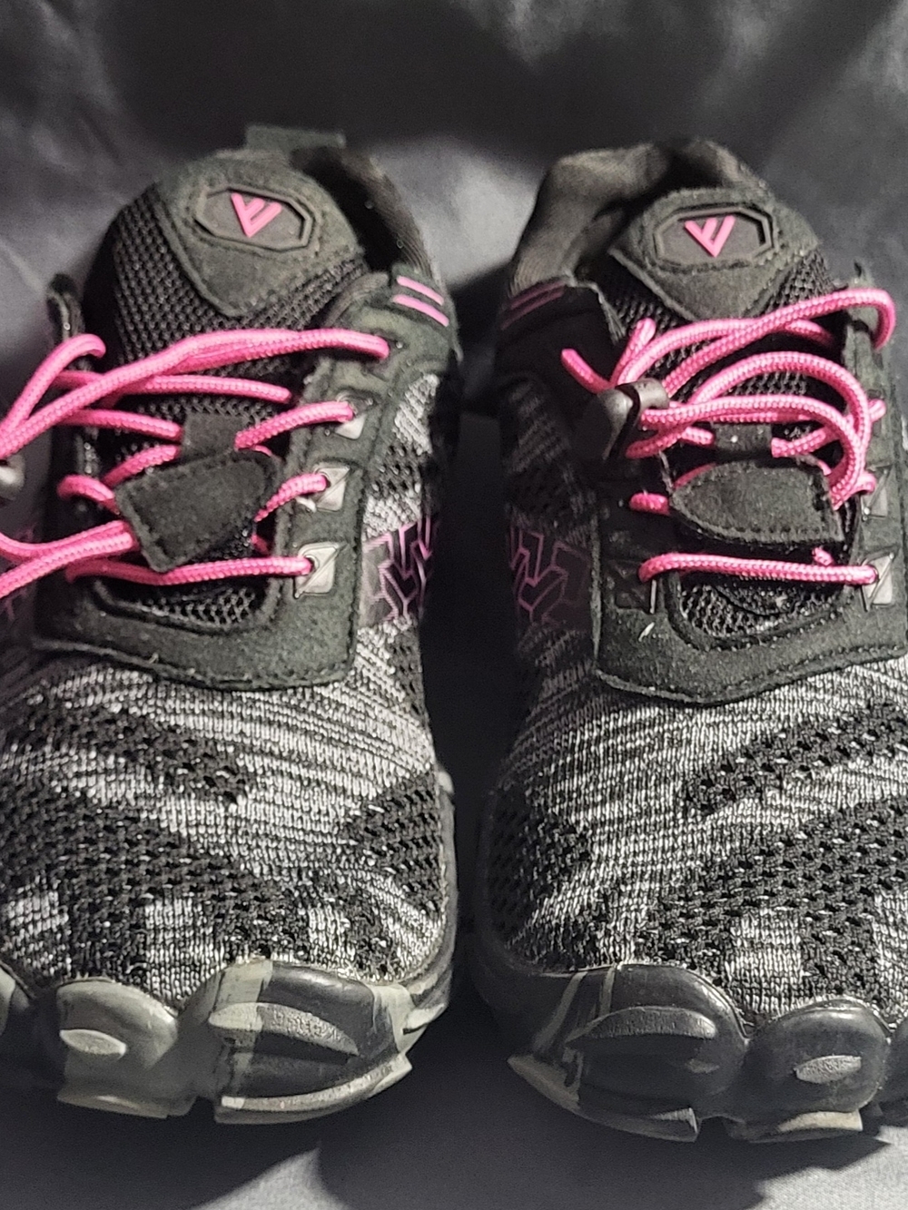 Black Knit Running Shoes with Pink Accents